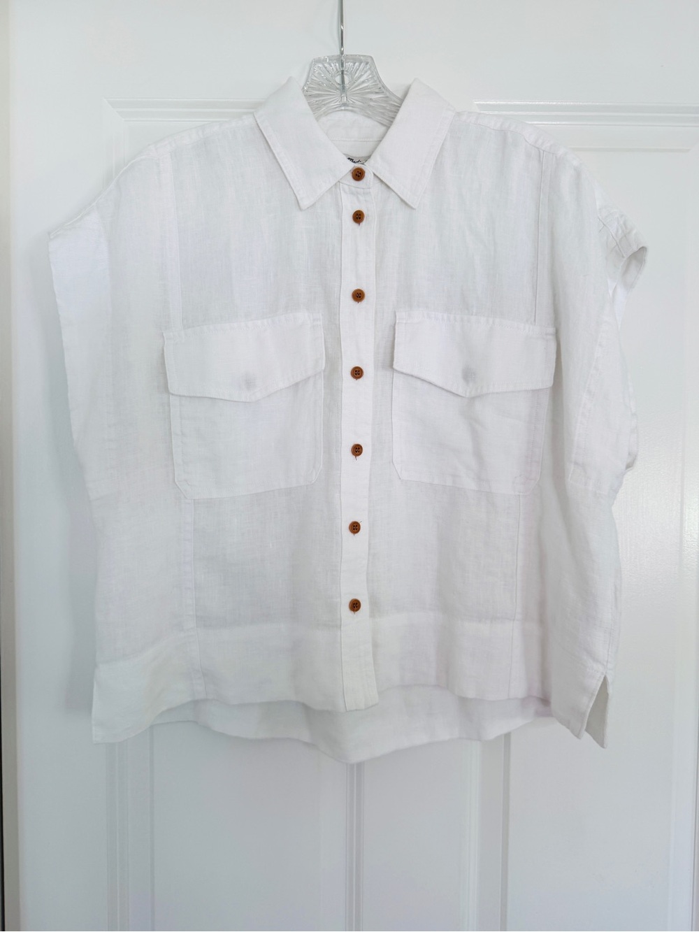 NWT Madewell 100% Linen Flap Pocket Button-Up Shirt White Size Small - Picture 2 of 6